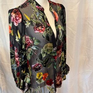 Alice + Olivia Black Floral Sheer Blouse